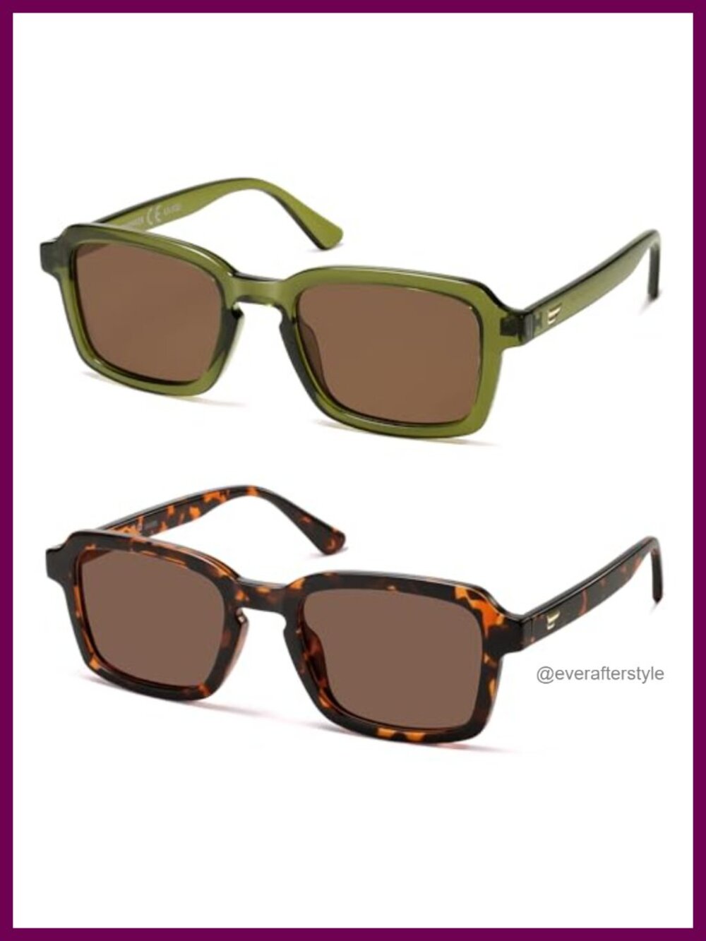 Polarized Retro Square Sunglasses UV400 Plastic Frame Relaxed Fit